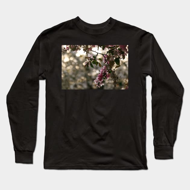 Pink flowers against a bokeh background Long Sleeve T-Shirt by lightsfromspace